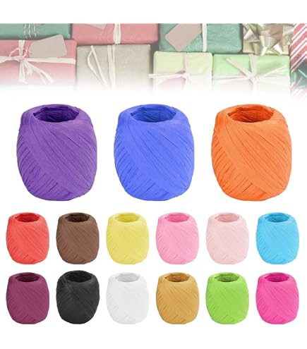 Lot De 15 Rubans En Raphia Papier - 20 M Par Rouleau, 15 Couleurs, Pour Emballage Cadeau, Loisirs Créatifs, Déco