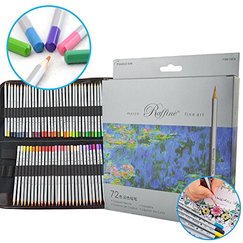 Ipow 72 Farben Buntstifte marco Raffine Art Farbstifte, 72er Kartonetui inklusive passende Stiftrolle Federtasche – Set ideal zum Malen, Ausmalen, Skizzieren oder Kolorieren - 2