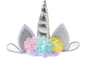 Nishine - Diadema elástica para bebé, diseño de unicornio (Gasa Plateado)