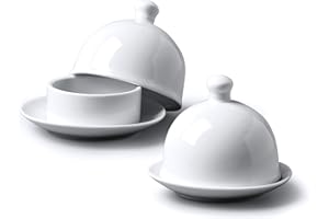 WM Bartleet & Sons 1750 TSET33 Set di 2 Ciotole da Burro in Porcellana Tradizionale con Coperchio, 9 cm, Colore: Bianco