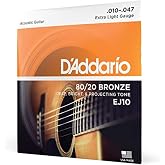 Daddario Ej10 Akustik Gitar Tel Seti, 80/20 Bronze, Extra Light | Western gitar i&ccedil;in parlak 80/20 bronz teller, net tonlu, g&uuml;