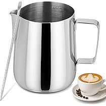 Bricco Latte Art In Acciaio Inox - 350ml Con Scala Graduata E Penna Per Cappuccino - Foto 5