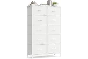 Songmics BELLAH-kollektion – byrå, skåp, förvaringsskåp, för sovrum, hall, vardagsrum, stål, 10 lådor, modern, molnvit-snövit