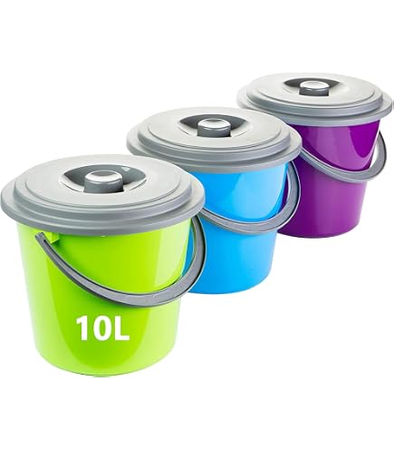 Sustania Lot De 3 Sea Ux De Nettoyage 10L Avec Couvercle - Fabriqué En UE - Usage Alimentaire - Vert Et Bleu