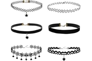 VZUHSW Ensemble de 6 Colliers Choker Ras du Cou en Velours Stretch, Style Gothique Tatouage avec Longueur Réglable pour Femmes et Filles