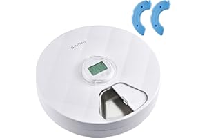 GAMKII Automatic Cat Wet Food Feeder 6 Meals with 2 Ice Packs, Battery Power Auto Pet Food Dispenser with Timer, Memory Function, Cats Small Dogs-First Meal with Cover (Stainless Steel Food Tray)