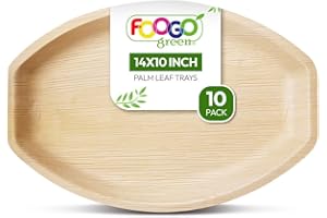 FOOGO Green 10 Vassoi Monouso in Foglia di Palma, Grandi Ovali 35x25 cm, per Pizza, Antipasti, Tartine, Aperitivi, Stuzzichini - Resistenti Come Legno per Alimenti Caldi