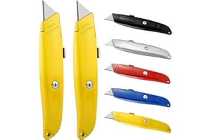 ARTCUT 2 Piezas Cuter, Cutter Retráctil, Bloqueo Automático Cutter Profesional para Cortar Cartones, Cajas, Cutter Pequeño Cortador de Aluminio, Cúter para Uso Doméstico y de Oficina, Amarillo