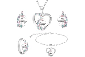 UYDF Einhorn Kinderschmuck Set für Mädchen Süße Einhörner Halskette Unicorn Armband Kette Ring Ohrring Kinder Halsketten Set Prinzessin Ankleiden Geburtstag Geschenk für Kindern Tochter Geschenkideen