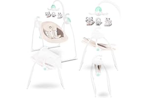 LIONELO Robin Sdraietta dondolo per bambini 0-9 kg Altalena elettrica regolabile con 12 melodie rilassanti e luci, Culla neonato 5 velocità, Giostra con giocattoli, Timer, Zanzariera, Cinture 5punti