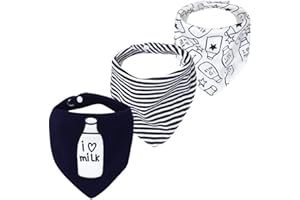 CuteOn Bébé Drool Bavoirs, Unisexe 3-Pack Absorbent Coton, Triangle Bib avec cadeau Snaps pour Garçons et Filles