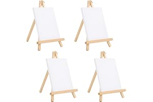 Belle Vous Mini Chevalet Bois avec Toile (Lot 4) - H 20 x l 15 cm - Toile Vierge Pré-Étirée - Ensemble Mini Toile et Chevalet de Table pour Peinture à l’Huile et Acrylique & Dessins d’Enfants