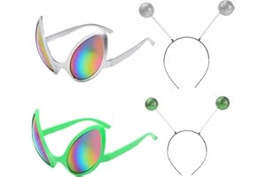 TCNZDY 4 Stück Alien Brille Alien Haarreif Anzug, 2 Stück Antennen Kopfband 2 Stück Alien Sonnenbrille Alien Kostüm FüR Halloween, Weihnachten, Karneval Party Kostüm Zubehör
