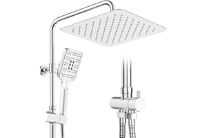 Rainsworth Duschsystem ohne Armatur Chrom- 30 * 30 cm Quadratisch Regendusch Dusche Set, Duschgarnitur mit Umsteller, 3 Strahlarten Handbrause