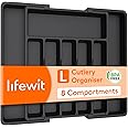 Lifewit Cutlery Drawer Organiser Large, Extendable Cutlery Tray,8 Compartment, Kitchen Drawer Organiser Utensil Spoons Forks Knives, Black