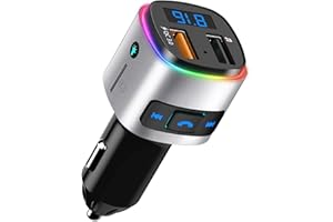 SONRU FM Transmitter, Bluetooth 5.0 Car Transmitter Car Radio Transmitter Hands Free Car Kit MP3 Player QC3.0 Car Charger with LED Display Support USB Drive TF Card, Colorful Light