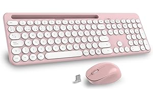 LeadsaiL K933 Teclado y Raton Inalámbrico Español QWERTY, Pack de Teclado Raton Inalambrico Ergonómico, Silencioso con Soporte para Teléfono, Tamaño Completo, para Mac, PC, Ordenador Portátil-Rosa