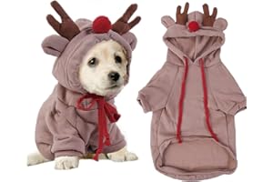 LIFREER Dog Christmas Outfit Dog Xmas Outfit Christmas Dogs Jumper Reindeer Pet Costume Hoodie Xmas Dogs Outfits Winter Coat for Medium Large Pets, Size L