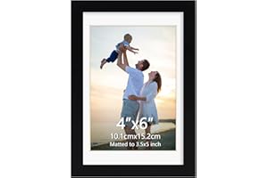 EYMPEU Black 6x4 Photo Frames, Display Pictures 5x3.5 with Mat or 6x4 Without Mat, Picture Frames with Stand for Tabletop or Wall Hanging - Single