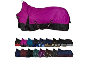 RL24 - Weidedecke High Neck Basicline 600D – Regendecke & Übergangsdecke – wasserdichte Outdoordecke mit Kreuzbegurtung – Pferdedecke in Beere/Schwarz – Größe 135cm (100g/m² Füllung)