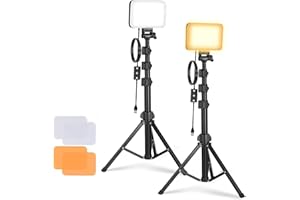 NEEWER Básico Panel Luz Vídeo LED Kit, 2 Pack Bicolor Estudio Foco Portátil con Soporte para Trípode y Filtros, 3200K~5600K CRI 95 750lux para Fotografía, Grabación, Transmisión en Vivo, BP66