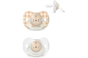 Suavinex, Pack de 2 Chupetes que Brillan en la Oscuridad, Chupetes Fluorescentes para Dormir, para Bebés 6/18 Meses, con Tetina Fisiológica SX Pro de Silicona, Plana y Flexible, Night and Day, Beige