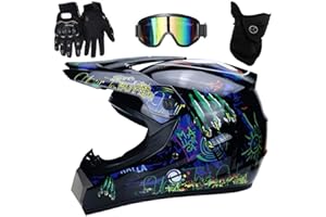 FASXZVM Juventud Niño ATV Casco de Motocross, con Gafas Mascarilla Guantes, Cara Completa MTB Enduro Karting Casco de Moto, Unisexo BMX Carreras Quad Dirt Bike Chocar Casco
