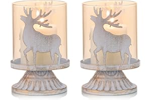 Sziqiqi - Juego de 2 candelabros de Metal Blanco para Velas, pilares, candelabros en Peligro del huracán Prefieren Piezas para decoración de Chimenea de Abrigo de Mesa de Navidad, Color Blanco