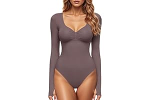 GJY Bodysuits for Women with V-Neck, Sexy Jumpsuit Fashion Long Sleeve Going Out Tops Stretchy Body Suit