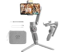 Zhiyun Smooth Q3 Combo, Handheld 3-Axis Smartphone Gimbal Stabilizer with Grip Tripod LED Fill Light Protective Case Foldable