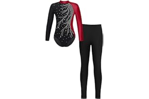 iEFiEL Mädchen Turnanzug Langarm Glitzer Gymnastik Kleidung Set Ballett Trikot Langarmbody mit Lange Hose Kinder Gymnastikanzug