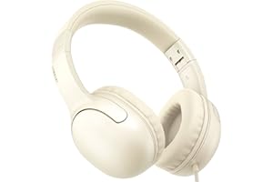 LORELEI E5 Kabelgebundene Kopfhörer für Kinder Faltbare & 3,5mm Klinkenbuchse Verwicklungsfreie Nylondraht-Stereo-On-Ear-Headsets für Kinder/Kinder/Schule/Tablet/Ipad/Kiddle(Beigeweiß)