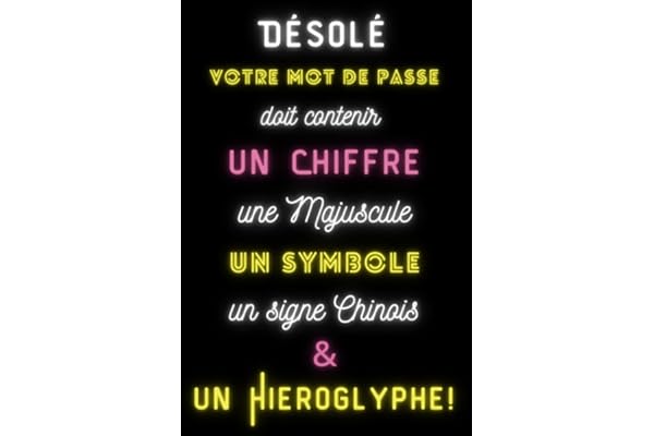 Désolé, votre mot de passe doit contenir un chiffre, une majuscule, un symbole, un signe chinois et un hiéroglyphe !: Carnet pour noter identifiants et mots de passe Internet