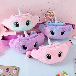 ALMOSTHERE CY-005 Unicorn Fur Waist Bag with Adustable Belt Cute Unicorn Soft Shoulder Belt Bag Storage Bag Travel Pouch Makeup Bag for Girls Small Purse Pack of 1 Multicolor