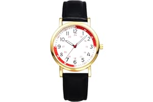 JewelryWe Leather Pulse Calculation Watch - Round 24H Quartz Analog Dial Wristwatch Casual Stylish Watches for Women