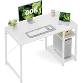 ODK Desk with Reversible Shelf, 100x48 cm, White | Space Saving Desk, Compact Study Table with Storage Shelves for Home Offic
