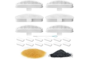 Acmerota 6-pak filtrów do fontanny dla kota pasuje do fontanny wodnej Uahpet i 12 wymiennych gąbek do automatycznej fontanny dla zwierząt domowych 2 l, 18 sztuk, ze szczotką do czyszczenia