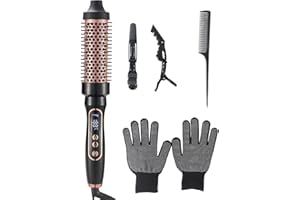 CREBEAU 38mm Thermal Brush, Barrel Hot Hair Brush Heated Round with LCD Display for Women, Heated Curling Iron Create Natural Curls Dual Voltage with 6 Heat Settings, UK Plug, Rose Gold