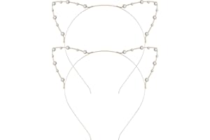 Lurrose Lot de 2 serre-têtes oreilles de chat pour femme - Avec perles et cristaux