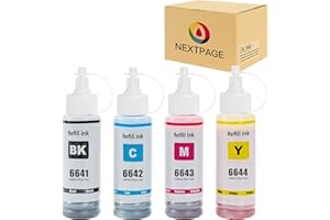 NEXTPAGE 664 Ink for Epson EcoTank 6641 6642 6643 6644 Compatible with Epson Ecotank ET-2500 ET-2550 ET-2600 ET-2650 ET-4500 ET-14000 Printer Black Cyan Magenta Yellow(4 Pack)