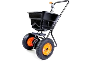 Épandeur centrifuge sur roues FUXTEC FX-GS36-36kg de capacité, semoir centrifuge pour semences, engrais, sel, gravillons, dosage à réglage continu, conçu pour vitesse de poussée 5km/h