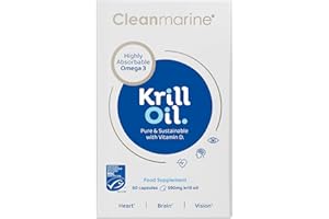 Cleanmarine Krill Oil – High Strength Omega 3 with EPA & DHA – Phospholipid Formula for Better Absorption – Plus Astaxanthin, Choline & Vitamin D – Heart, Brain & Eye Support – 60 Capsules