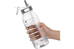 JIMACRO Butelka na Wodę, 1 Litro Butelka na Wodę ze Słomką i Uchwytem Bez BPA, Butelka na Wodę do Codziennego Spożycia z Funkcją śledzenia Czasu, Która Przypomina Czas Picia, Idealna do Nawodnienia