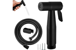 MUSIOOK 1 Set Stainless Steel Bidet Shower, Muslim Shower for Toilet Spray, Handheld Bidet Spray for Toilet UK, Handheld Douche Sprayer with 1.5M Hose and Valve Adapter, Personal Hygiene and Cleaning（Black）