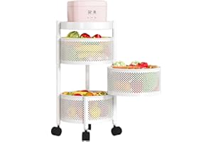 ‎HEIKOECO Heikoeco® Servierwagen, Küchenwagen, platzsparender Rollwagen, drehbarer Servierwagen mit Rollen, Küchenwagen auf Rollen, Bad, Küchen, Büro 3 Ebenen rund weiß 59 * 31 * 31cm