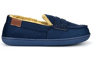 GENERIC Jo & Joe Boys Moccasin Slippers with Faux Fur Lining Navy