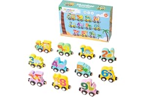 FeLeA Trenino Legno Giocattolo, Dinosauri Treno Magnetico, Numero 0-9 Set Con Auto, Regalo Educativo Montessori per Bambini, Ragazzi e Ragazze 2-5 Anni