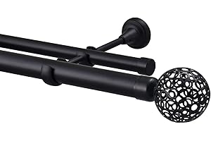 UNGROL Metal Double 28mm /19mm Curtain Pole Rail Rod Various 1.2m to 3m Matt Black Eyelet (1.2m - 2m Osaka)