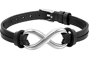 Jewelrywe Joyas Oferta Pulsera hombre mujer símbolo infinito, charms brazalete de cuero acero inoxidable, ajustable pulsera 7 colores para el verano