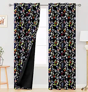 Ultimate Trends Premium Polyester Digital Printed Fancy Kids Room 90% Room Darkening Curtains for Door, 9 feet, Pack of 2 Piece ,Navy Blue, (UTCR-1417_BC_B)